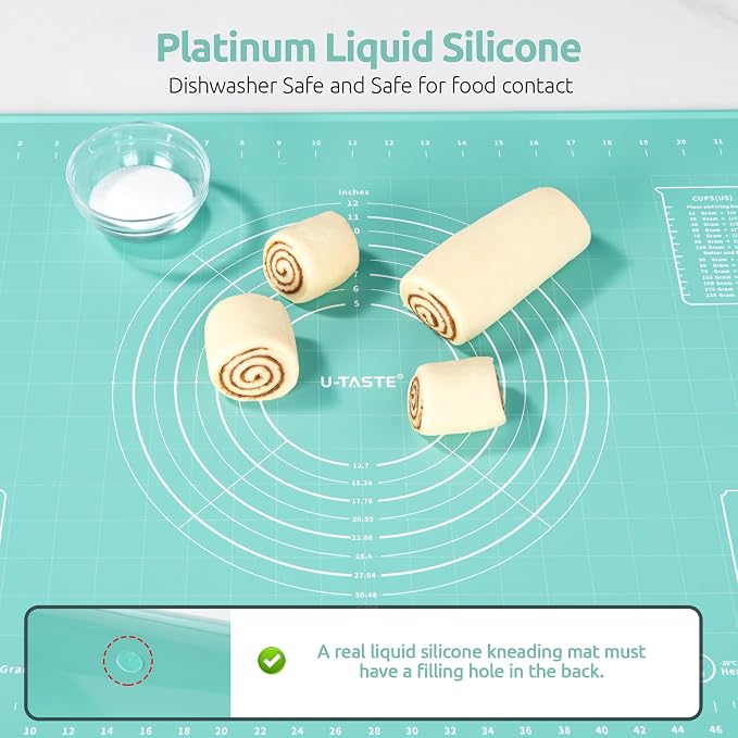 U-Taste Silicone Pastry Mat, Dough Rolling Baking Sheet, 28"x20", Aqua Sky | Food-Grade Liquid Silicone, Non-Stick Non-Slip, Baking Supplies for Pizza Cookie Pie Crust, Clear Measurement & Raised Edges