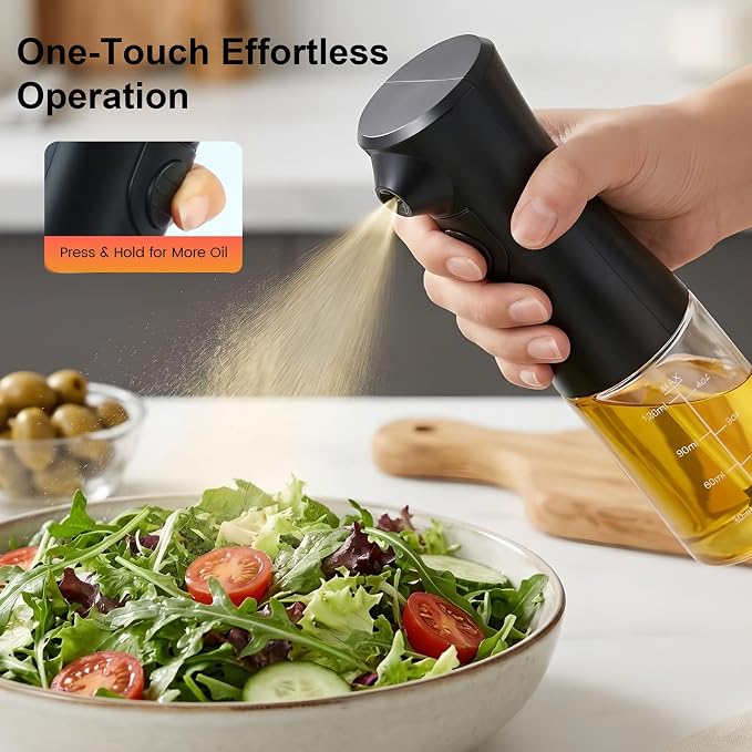 Electric Oil Sprayer for Cooking, Rechargeable Glass Olive Oil Mister, Battery Powered Continuous Fine Mist Spray Bottle for Air Fryer, Salad, BBQ, Kitchen - Uniform Spraying, Leak-Proof