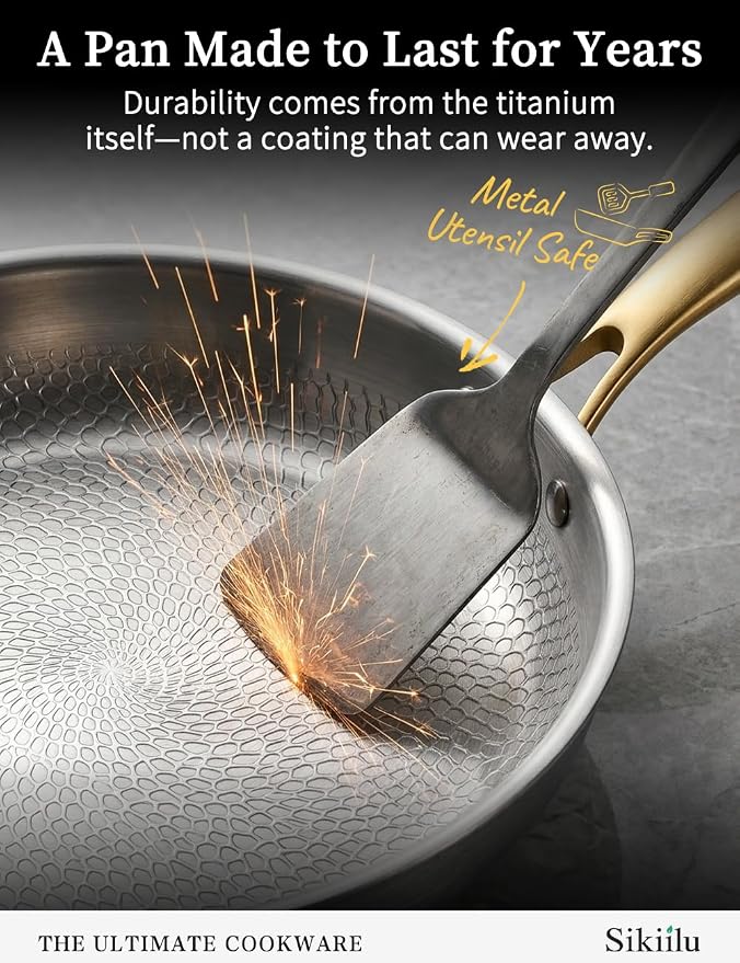 10" Titanium Pans for Cooking | Food-Grade Pure Titanium Frying Pan Pro with Lid | PFAS/PFOA/PTFE Free Nonstick Cookware | Dishwasher & Oven Safe, Kitchen Induction Compatible