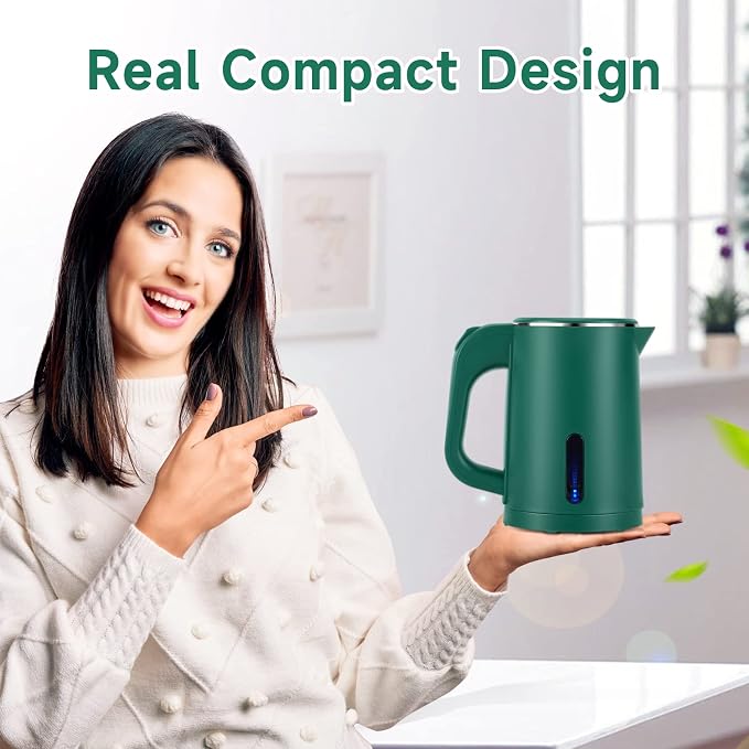 0.8L Small Travel Electric Tea Coffee Kettle | 600W Rapid Boil,Double Wall,Auto Shut-Off,Boil Dry Protection,Hot Water Boiler