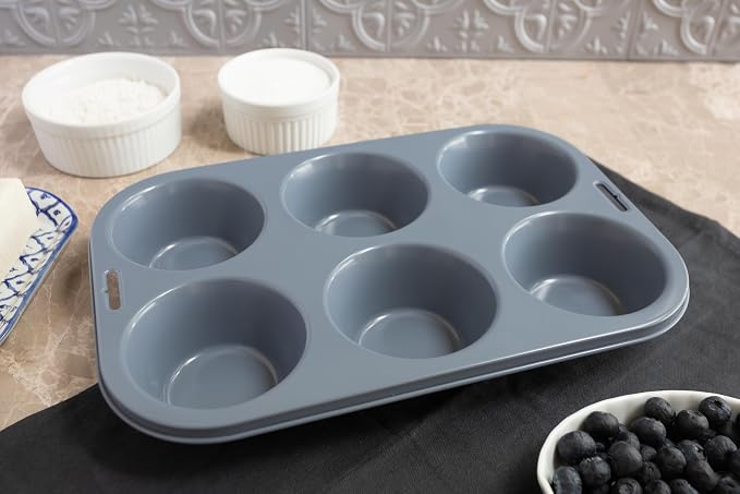 Fox Run Non-Stick Extra Large Muffin & Cupcake Pan, 6 Cup Large Baking Tin | Nonstick For Easy Release & Cleaning | Bake Extra Large Muffins & Cupcakes | Evenly Bakes Cupcakes & Muffins | Baking Gadget