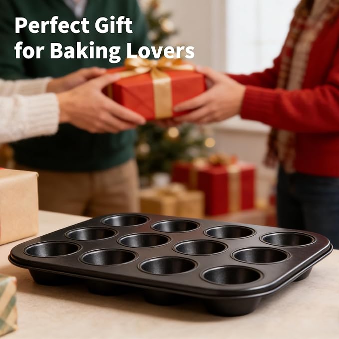 2 Pack 12-Cup 4/6/24/48 Cups Mini Muffin Pan, Heavy-Duty Carbon Steel Nonstick Cupcake Baking Pan, 1.54” Small Size Cups, Even Heat Distribution, Oven & Dishwasher Safe