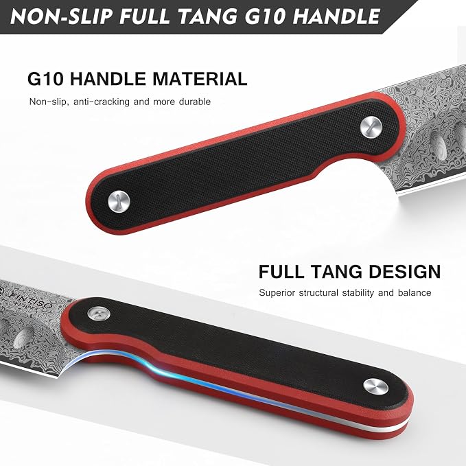 Santoku Knife 7 Inch, 67-Layer Damascus Steel Chef Knife with G10 Handle | Professional Damascus Kitchen Knife with 10Cr15CoMoV Steel Core, Japanese Knife with Ergonomic Full-Tang Handle