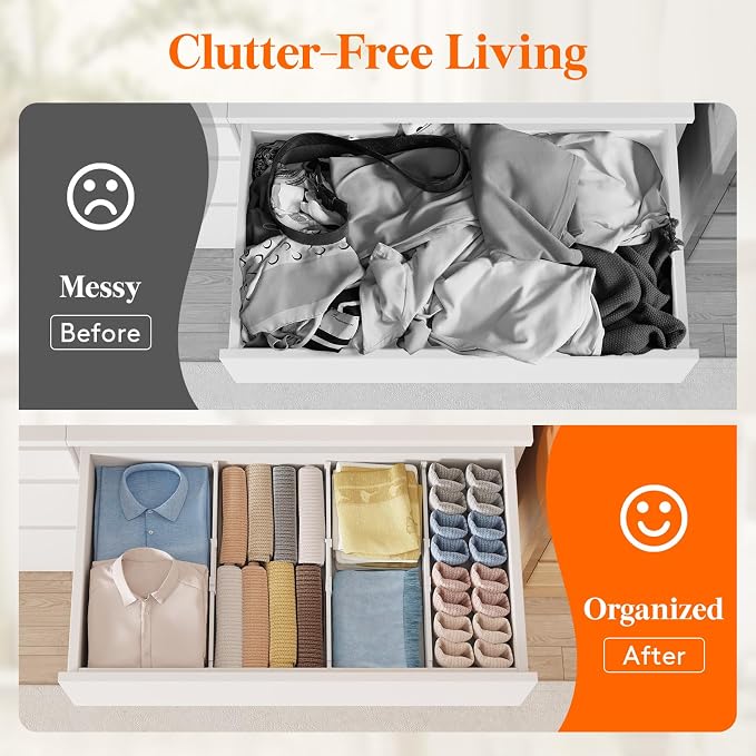 Lifewit 9 Pack 4" High Drawer Dividers, Adjustable Drawer Organizer Clothes | 13.8"-22.2" Expandable White Plastic Separators for Dresser, Kitchen, Cabinet, Nursery, Office, Socks & Underwear Storage