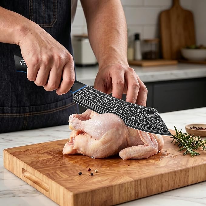 8" Damascus Butcher Knife & Chef Knife, 67-Layer Damascus Steel, G10 Handle | Japanese Meat Cleaver Knife with Ergonomic Full-Tang Handle - Zeus Series