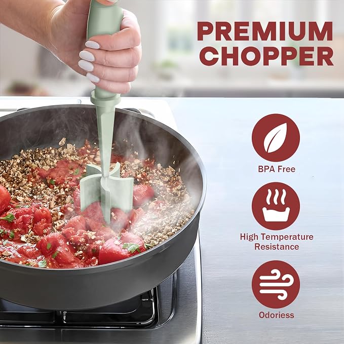 2Pack Meat Chopper Upgrade Hamburger Smasher, Masher for Ground Beef | Heat Resistant, Food-Grade Nylon, for Ground Turkey/Chicken and More, Non Stick Mix Grinder, Dishwasher Safe, Green