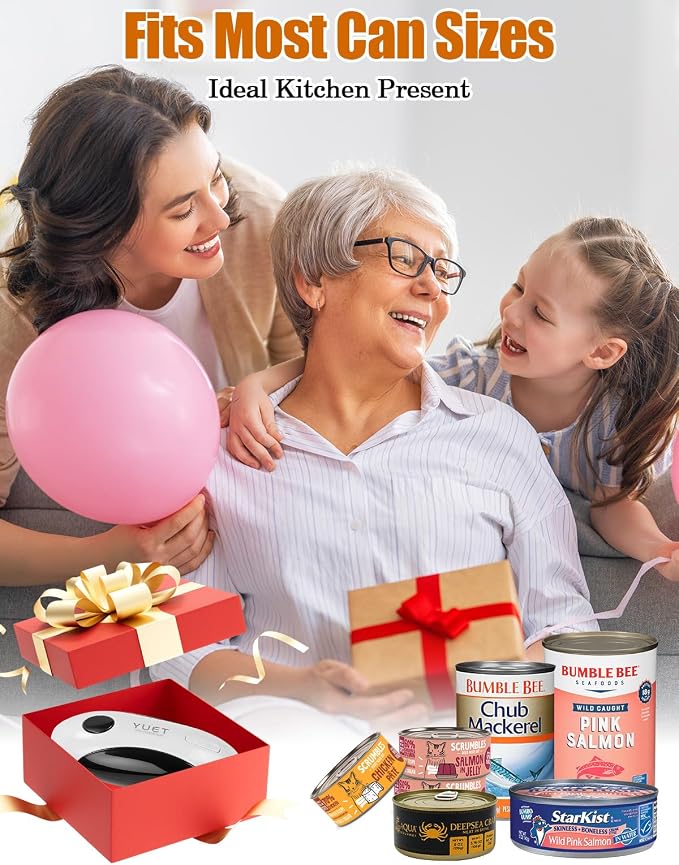 YUET Electric Can Opener, Automatic One-Touch Can Openers with Type-C Rechargeable Battery, Side Cutting Can Opener with Magnetic Lid Lifter, Universal Electric Tin Opener for Round Oval Square Cans