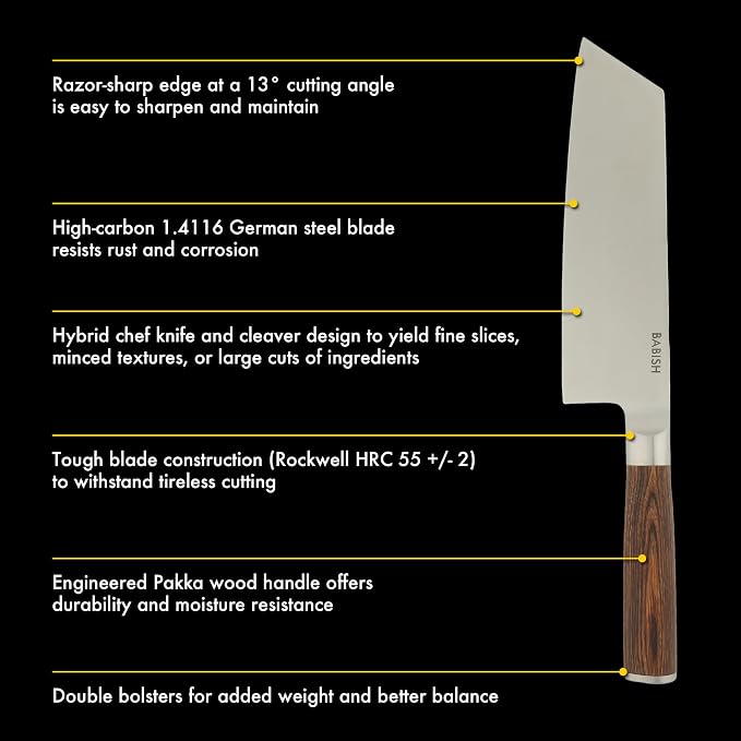 Babish 7.5-Inch Clef Knife – High-Carbon 1.4116 German Steel Kitchen Knife with Dark Pakka Wood Handle, Chef & Cleaver Hybrid for Chopping, Slicing & Prep, Full-Tang, Razor Sharp, Ergonomic Design