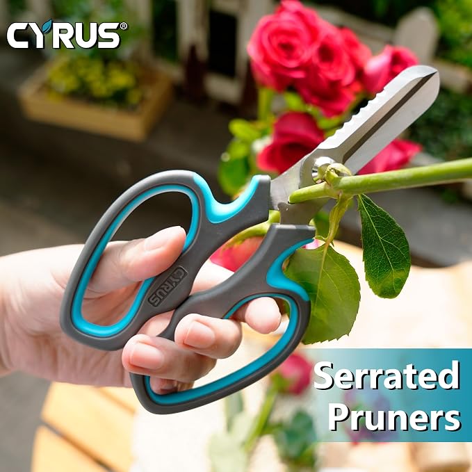 Blue Serrated Floral Scissors Garden Shears with Integrated Stab Remover | Anti-Slip Ergonomic Grips Florist Cutters, Sharp Serrated Blades, Lightweight For Rose Trimming And Floral Arrangement