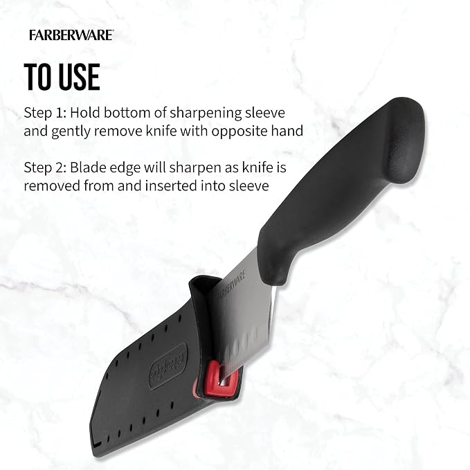 Farberware Edgekeeper 5-Inch Santoku Knife with Self-Sharpening Blade Cover, High Carbon-Stainless Steel Kitchen Knife with Ergonomic Handle, Razor-Sharp Knife, Black