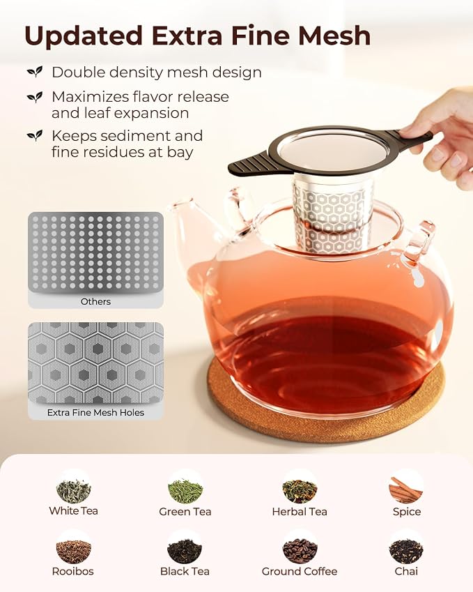 2 PCS 304 Stainless Steel Tea Infuser for Loose Leaf Tea Steeper | Extra Fine Mesh Large Tea Strainers & Filters with Food Grade Silicone, Tea Diffusers for Loose Tea, Cup, Mug, Teapot