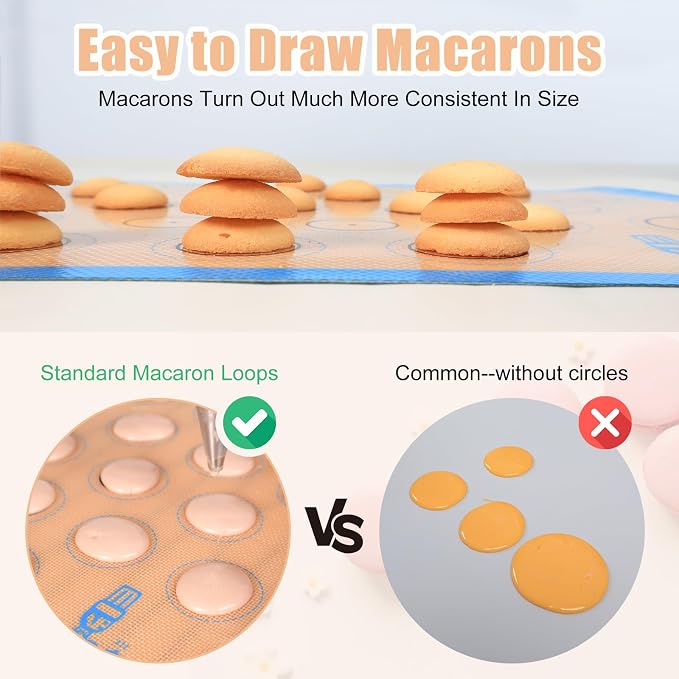 Silicone Macaron Baking Mat Sheet Set of 3-2 Half Sheet 1 Quarter Sheet | Non Stick Silicon Oven Liner For Macaroons and Cookies, By Folksy Super Kitchen (16.5x11.6, Blue)