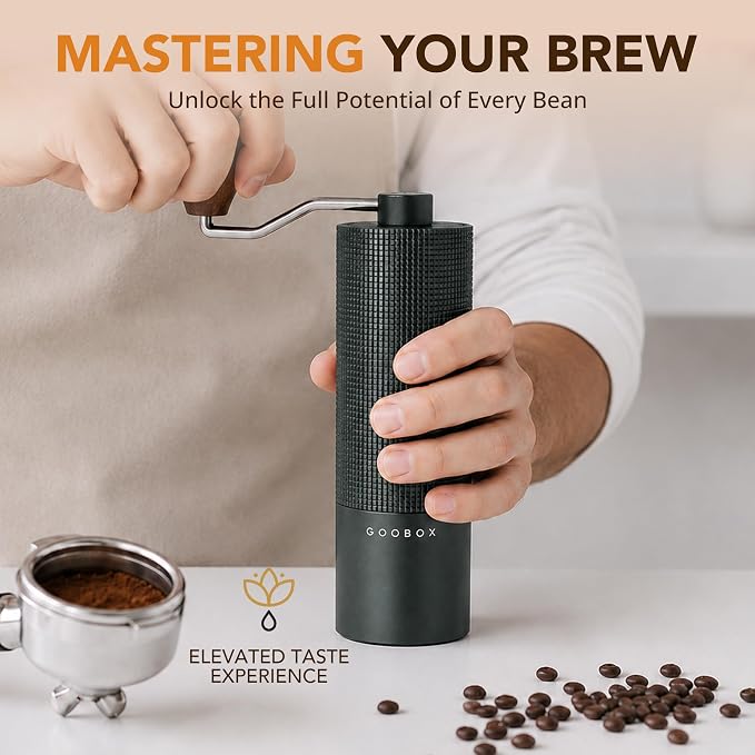 Portable Manual Coffee Grinder, Adjustable Stainless Steel Burr | Portable Aluminum Coffee Grinder with 28-Click Settings for Espresso, Pour Over and French Press