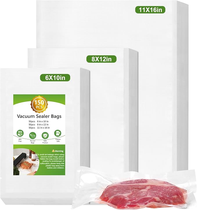 Vacuum Sealer Bags for Food Storage, 150pcs Precut Pint, Quart & Gallon | 3Mil Embossed BPA-Free Puncture-Resistant Bags, Universal Fit for Sous Vide, Meal Prep, Freezer Storage & Food Preservation