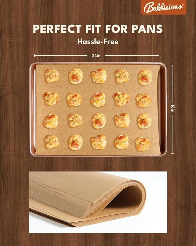 Baklicious 16x24inch 100pcs Unbleached Precut Non-Stick Full Parchment Paper