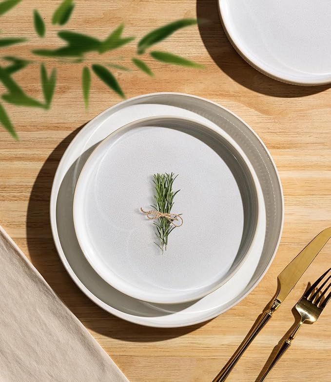 Ceramic Dinnerware Set for 8, 24-Piece Plates and Bowls Set | Lightweight Porcelain Dish Set, Scratch Resistant, Oven & Microwave & Dishwasher Safe, Reactive White