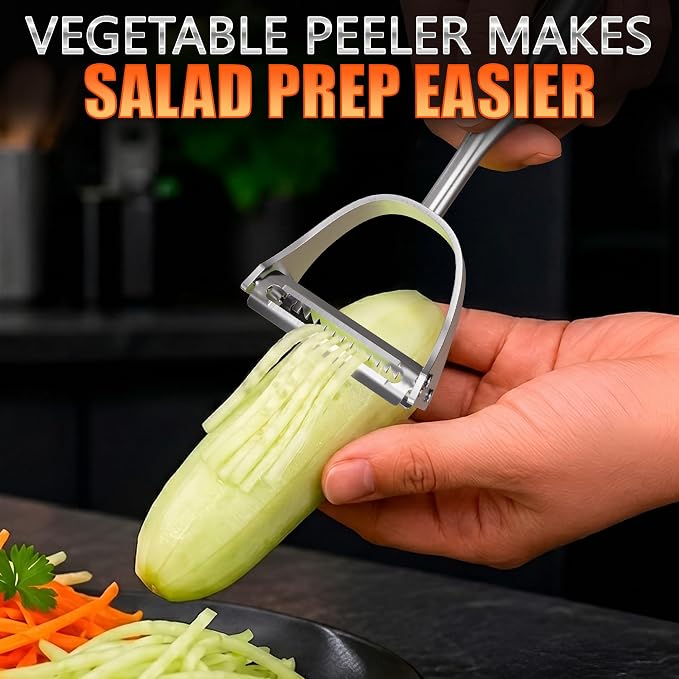 Stainless Steel Vegetable Peeler, 2-in-1 Peeler and Julienne Shredder Tool with Dual-Sided 420J2 Sharp Blade That Replaces Two Tools for Carrots, Cabbage, Potatoes, Cucumber, 5.6-Inch Ergonomic Handle