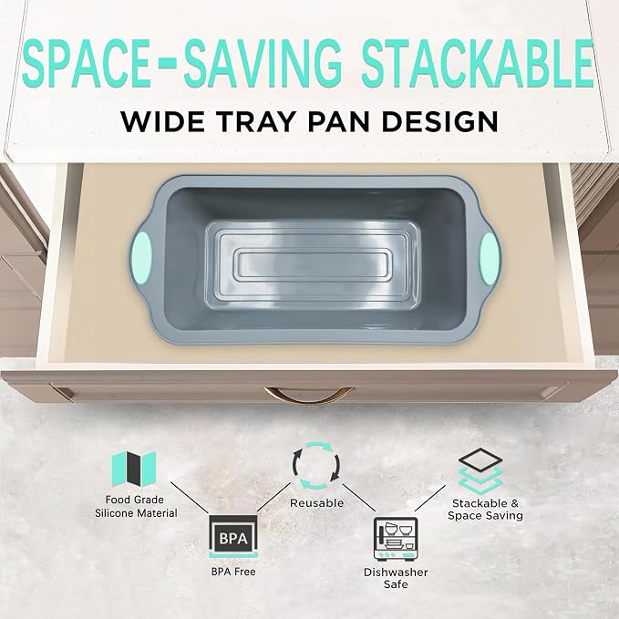 9 Inch Silicone Bread and Loaf Pan, 2 Pack Food Grade Nonstick Silicone Molds for Baking Banana Bread, Meat Loaf, Pound Cake, with Metal Reinforced Frame More Strength