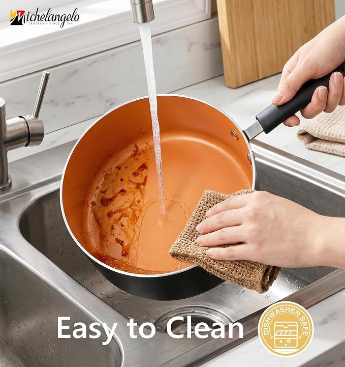 MICHELANGELO 4 Quart Sauce Pan with Lid, Nonstick Saucepan with Ceramic Coating, 4 QT Saucepan with Lid, Non-Toxic Saucepan with Stay-Cool Handle, Induction Compatible,Copper