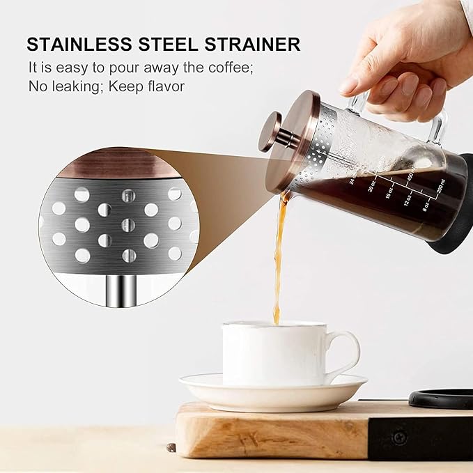 YMMIND French Press Coffee Maker 34 Ounce Espresso Tea Coffee Maker with 4 Filters System, Stainless Steel Plunger and Heat Resistant Borosilicate Glass BPA-Free Brewed Tea Pot Coffee Plunger