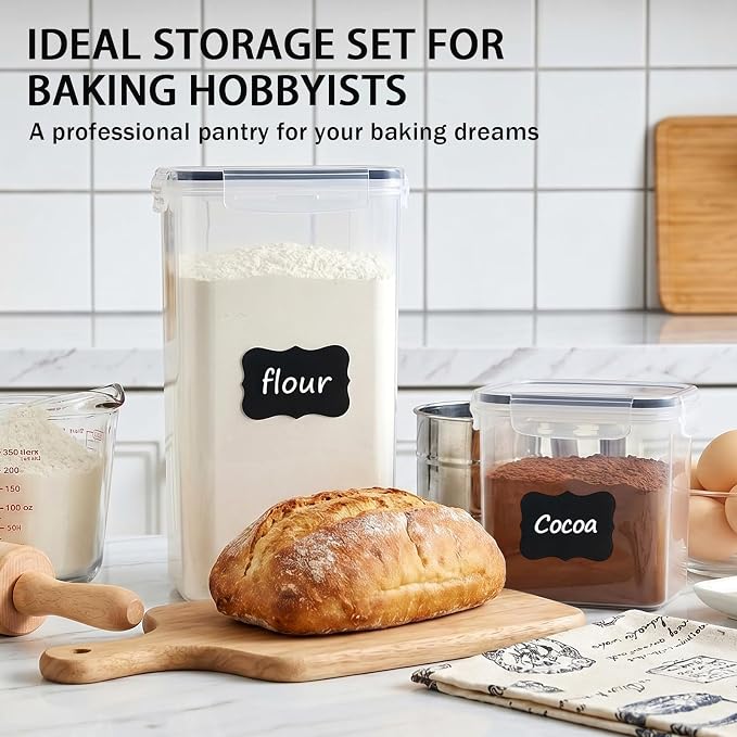 30 PCS Airtight Food Storage Containers with Lids, Plastic Kitchen and Organization Canisters for Cereal, Dry Food, Flour and Sugar, BPA-Free, PVC-Free, Includes Labels & Marker