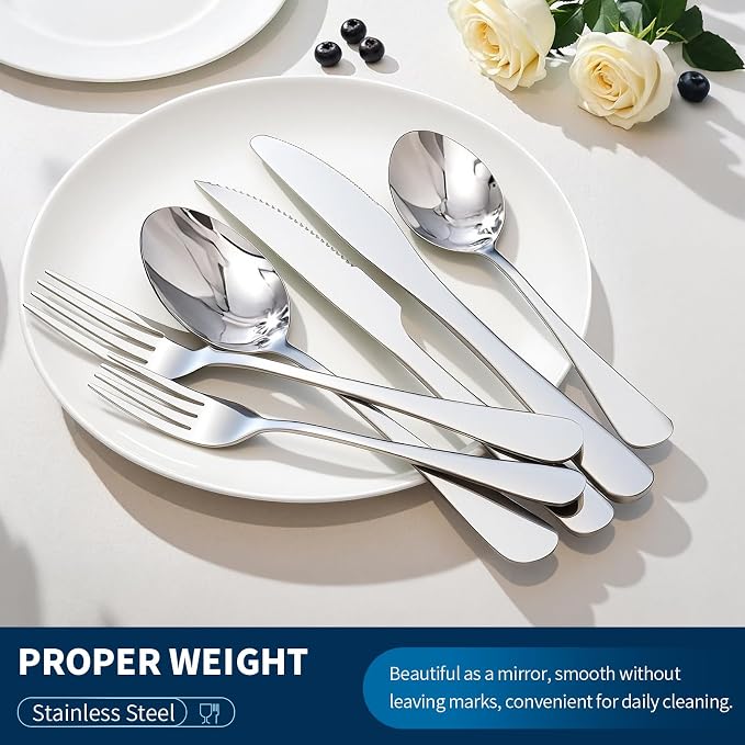 GPY 36-Piece Silverware Set with Steak Knives Nickel Free Cutlery Set for 6 | 18/0 Stainless Steel Forks Spoons and Knives Flatware Set with Mirror Polish, Dishwasher Safe for Home Kitchen & Restaurant