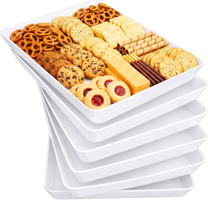 Lifewit 16" x 12" Extra Large Plastic Serving Trays for Party, 6 Pack Reusable White Food Platters for Cookies, Desserts, Fruit, Appetizers & Charcuterie, BPA-Free Catering Trays for Parties & Buffets