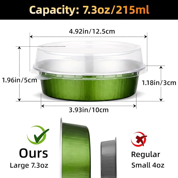 Beasea Mini Pie Pans with Lids, 120 Pack 7.3oz Avocado Green Disposable Aluminum Foil Pie Tart Baking Cups Tins, 4 Inch Mini Cake Pans Individual Dessert Containers Oven Dishes for Tart Cheesecake
