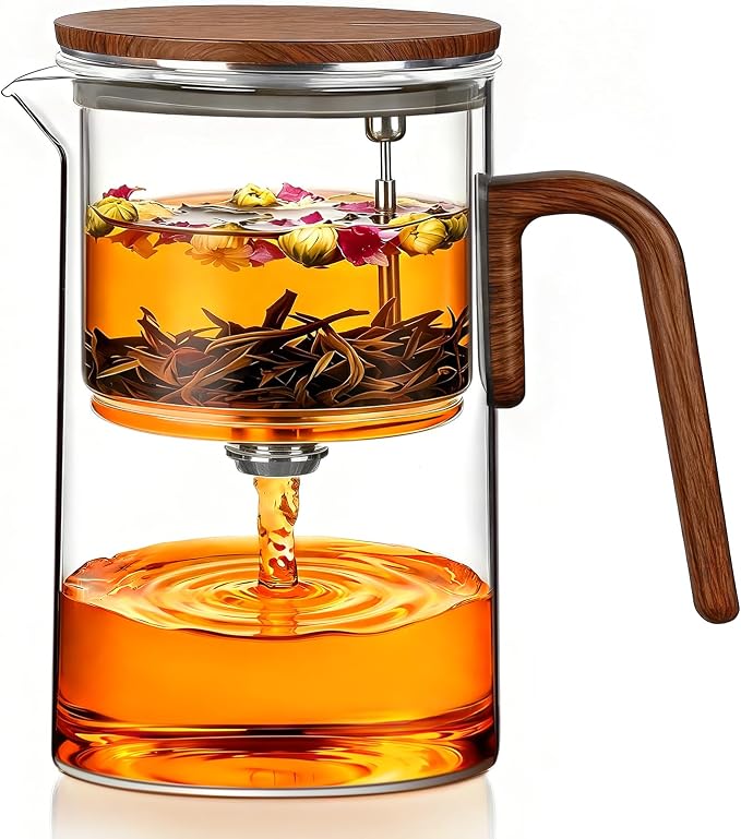 ZENS Magnetic Glass Infuser Teapot for Loose Tea, 28oz Magic Tea Maker | Glass Magnetic Teapot, Echanted Tea Pot with Infusers for Loose Tea Steeper, Tea Lovers Gift, Walnut Pattern