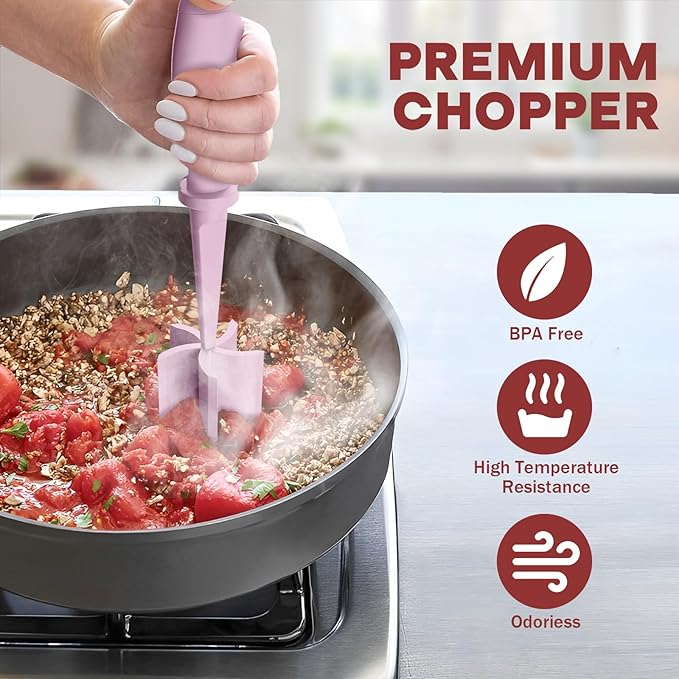 PGYARD Meat Chopper Hamburger Grinder, Kitchen Smasher for Ground Beef | Heat Resistant, 5 Blade, Burger Grinder Nylon Potato Mix Tool, Meat & Poultry Tenderizers, Dishwasher Safe, Pink