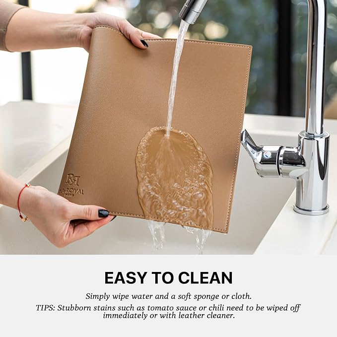 Baroyal Faux Leather Placemats Set of 6 Vinyl Washable Wipeable Table Mats for Kitchen Dining Table Heat Resistant Waterproof Indoor/Outdoor Placemats Non-Slip Easy Clean Place Mats (British Khaki)