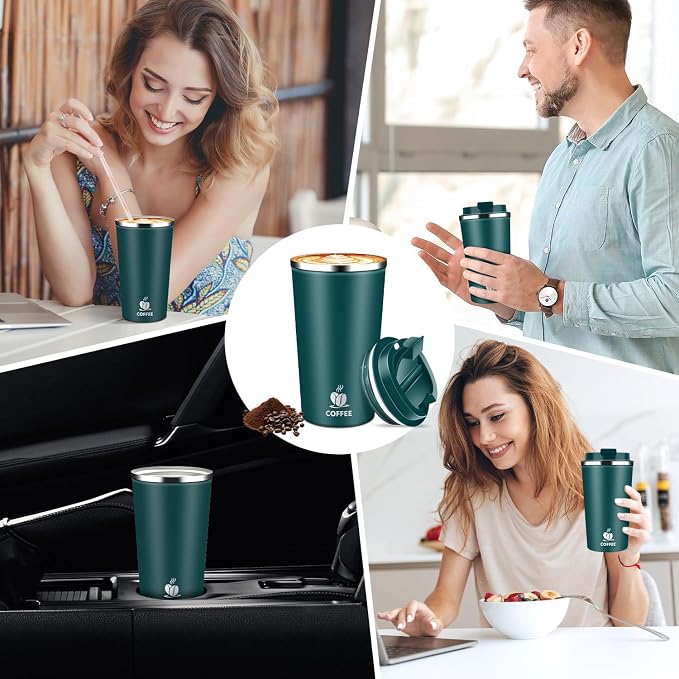 17oz Insulated Travel Coffee Mug with Flip Lid – Leakproof Stainless Steel Insulated Coffee Tumblers, Reuable Coffee Cup for Hot & Cold Drinks, Perfect for Camping & On-the-Go
