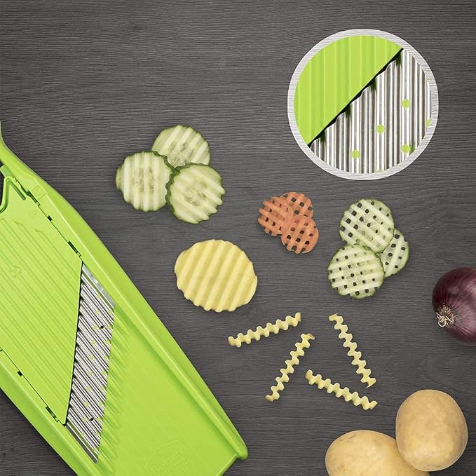 Börner Wave-Waffle PowerLine Crinkle Cut Vegetable Slicer (Green) • Slicer for Wave & Waffle Cut • Wavy Vegetable Cutter • Slicer for Lattice Potatoes & Chips • Wavy Potato Slicer