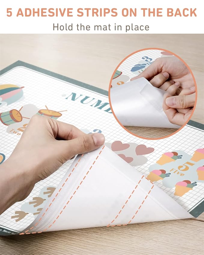 Babebay Disposable Placemats for Baby, 60 Pack Sticky Toddler Placemat for Restaurants, Dining Table, Party, Travel, 12" x 18" with 4 Designs