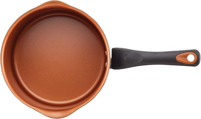 Farberware Glide Copper Ceramic Nonstick Straining Sauce Pan with Lid, 3-Quart, Black