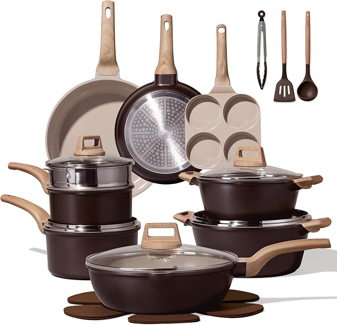CAROTE 21pcs Ceramic Cookware Sets, Pots and Pans Set | Healthy Cooking Set, Non-Toxic Induction, Ultra Durable, Easy Clean, Induction Compatible, PFAS FREE