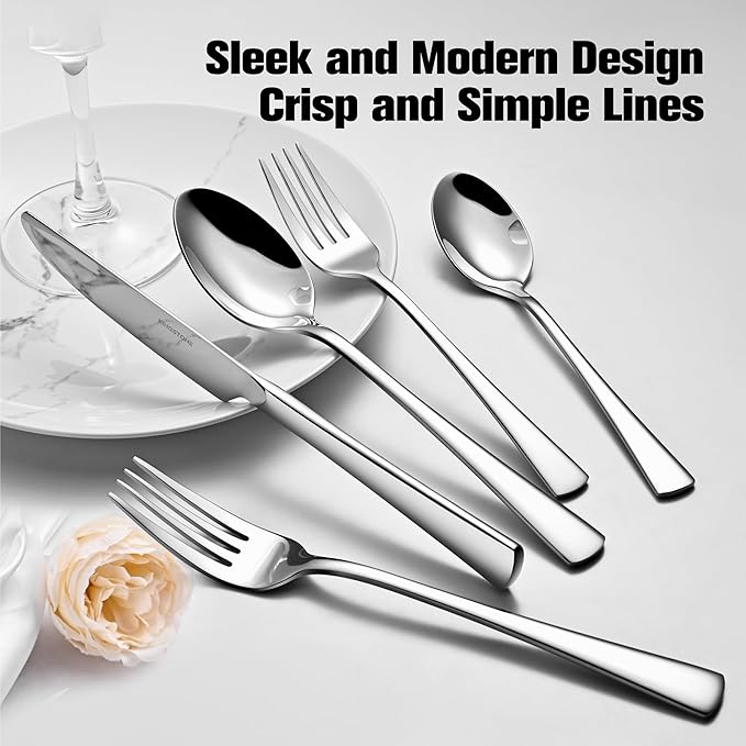 Silverware Set for 8, 40-Piece Forged 18/10 Stainless Steel Flatware Set, Mirror Finish Cutlery Set Dishwasher Safe for Home, Restaurant, Wedding, Party | KINGSTONE Forged Cutlery Set, Mirror Polished Knives Fork and Spoon Utensils, Dishwaher Safe for ...