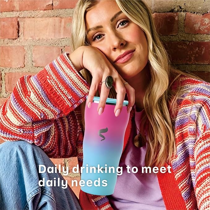 30 oz Insulated Tumbler with Straw and Lid, Cotton Candy Ombre | 18/8 stainless steel, double-wall vacuum insulation, BPA-free materials, reusable straw, for everyday hot and cold drinks.