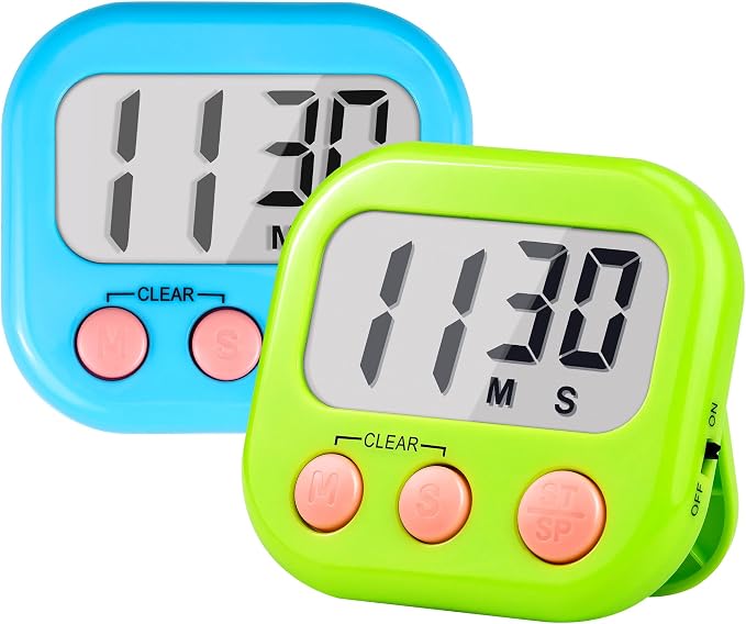 Timer for Kids Teachers Supplies Digital Kitchen Timers for Cooking Large Magnetic Classroom Timer 2Pack-Blue Green | Countdown Timer for Classroom Study Exercise Teacher Supplies, Strong Magnetic, Loud Alarm, Large Screen, Fast Reset, Memory