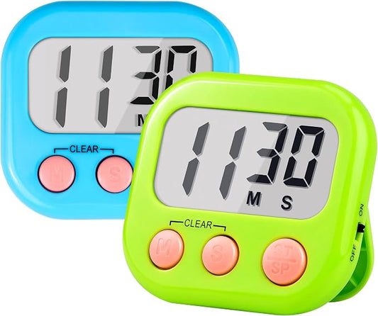 Timer for Kids Teachers Supplies Digital Kitchen Timers for Cooking Large Magnetic Classroom Timer 2Pack-Blue Green | Countdown Timer for Classroom Study Exercise Teacher Supplies, Strong Magnetic, Loud Alarm, Large Screen, Fast Reset, Memory