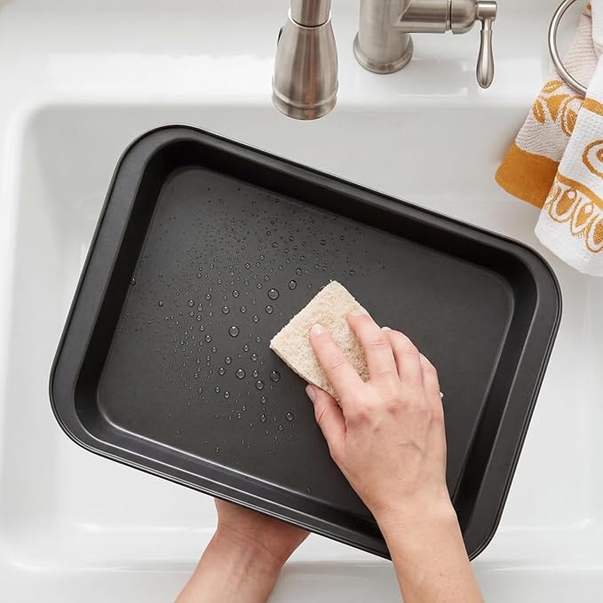 Lyellfe 3 Pack Rectangle Baking Pan, 13 x 9 Inch | Non-Stick Cake Pans for Oven, Deep Cookie Sheet Tray for Brownie Lasagna Casserole Bread, BPA Free