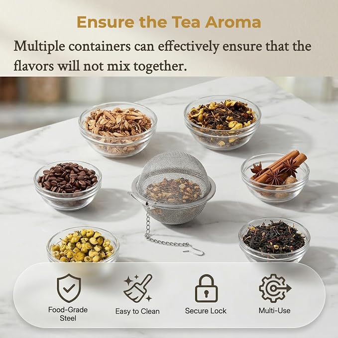 8Pcs 304 Stainless Steel Mesh Tea Ball for Loose Leaf Tea | Tea Strainer Infuser Filter with Long Chain for All Cups, Reusable Tea Diffuser for Herbal Tea & Spices Keep Flavors Separate