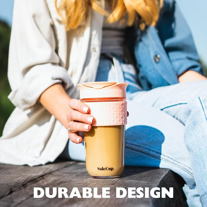 Large Travel Mug Loose Tea Infuser - Detachable Tea Strainer with Spill Proof Lid - 18oz/530ml BPA-Free Reusable Glass Travel Coffee Cup with Silicone Band (Pink, 18oz)
