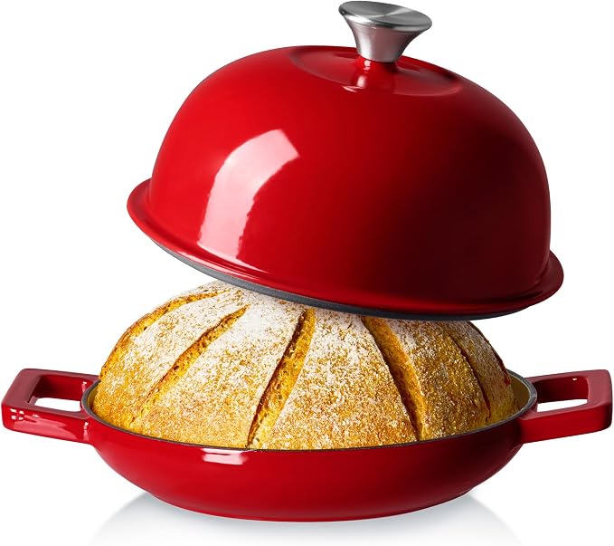 CAROTE 5QT Enameled Cast Iron Dutch Oven, Red Round Bread Oven | Homemade Sourdough Bread Baking, Healthy & Non-Toxic, Dual Handles, All Stovetop Compatible, Oven Safe up to 500° F