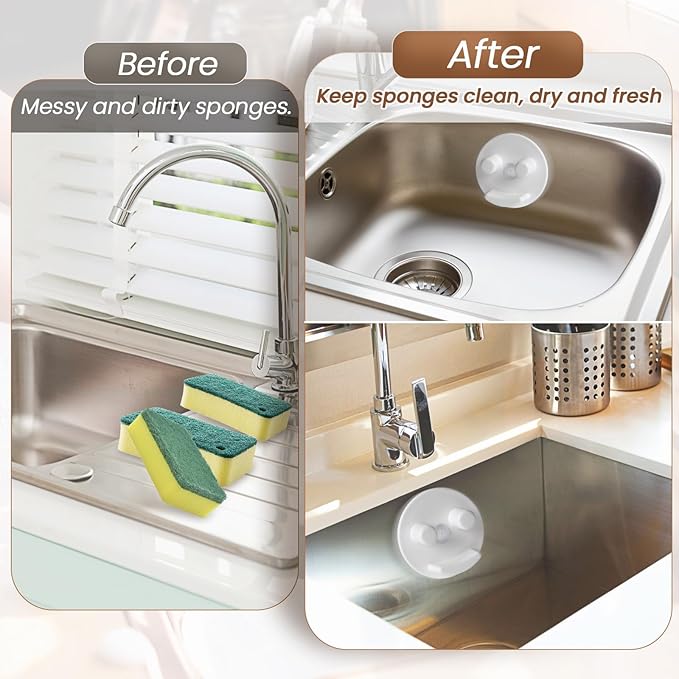 Sponge Holder, Sink Caddy w/Suction Cup Installation, Sponge Organizer for Kitchen/Bathroom Sink, Self Draining, Dishwasher Safe for Holding Smiley Sponges(Sponges Not Included), White(2-Pack)