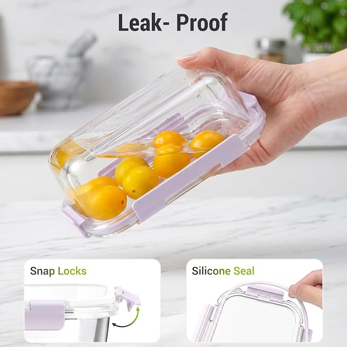 10 Sets 36 oz & 12 oz Glass Food Storage Containers with lids, Purple | 20-Piece Airtight Leak-proof Glass Meal Prep Containers with Lids, Microwave Oven Freezer Dishwasher Safe