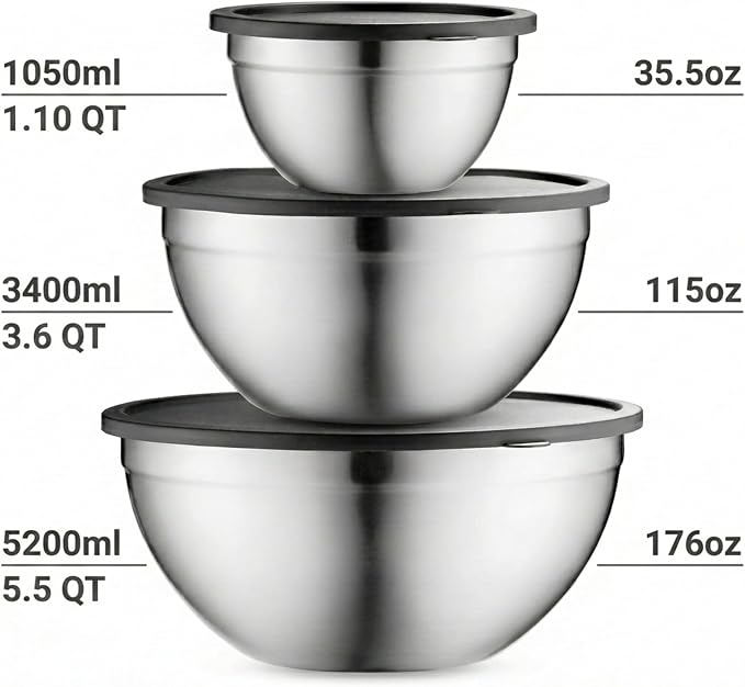 Table Concept Mixing Bowls with Airtight Lids, Stainless Steel Nesting Bowl Set for Space Saving Storage, Ideal for Cooking, Baking, Prepping & Food Storage