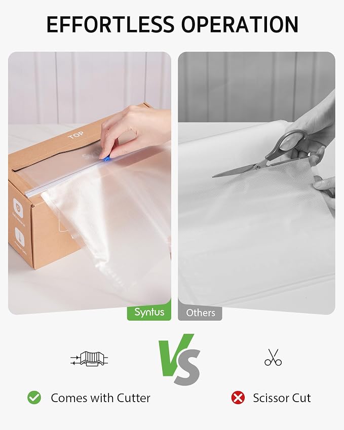 Syntus 11" x 150' Vacuum Sealer Bags for Food Seal Rolls with Cutter | BPA Free, Sous Vide Microwave Freezer Safe, Custom Size, Effortless and Precise Cutting, Works with All Vacuum Sealers