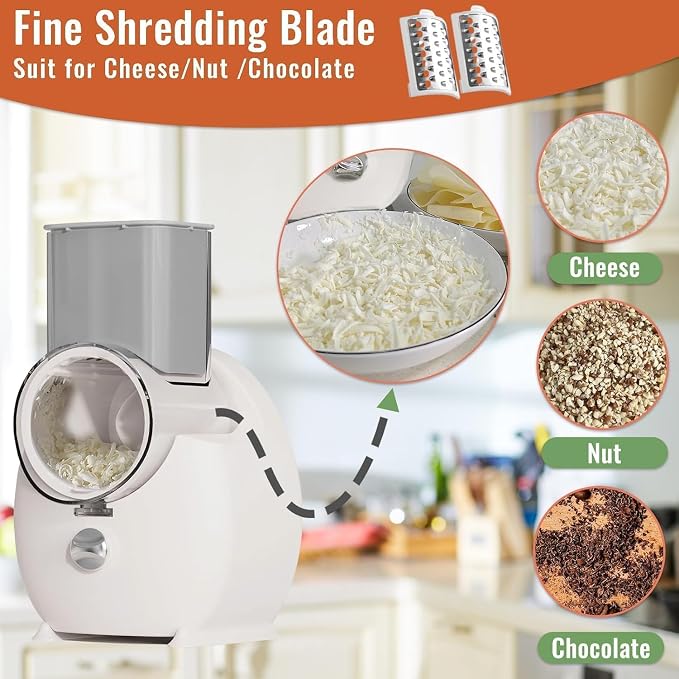 Electric Cheese Grater for Block Cheese,Electric Grater for Home Kitchen Use,3 Changeable Blades Salad Shooter Electric Slicer/Shredder for Vegetable Fruit Nuts White