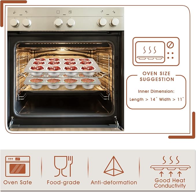 P&P CHEF 12-Cup Muffin Pan Tin, Stainless Steel Cupcake Pan, 2Pcs | Muffin Tin for Oven Baking, Dishwasher Safe, Non-Toxic, Standard Size, Ideal for Homemade Muffin Cup Cake Tart Quiche